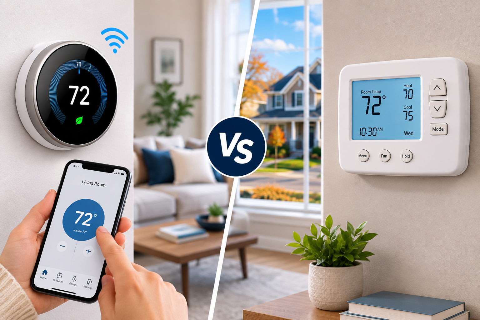Smart vs. Programmable Thermostat home living room